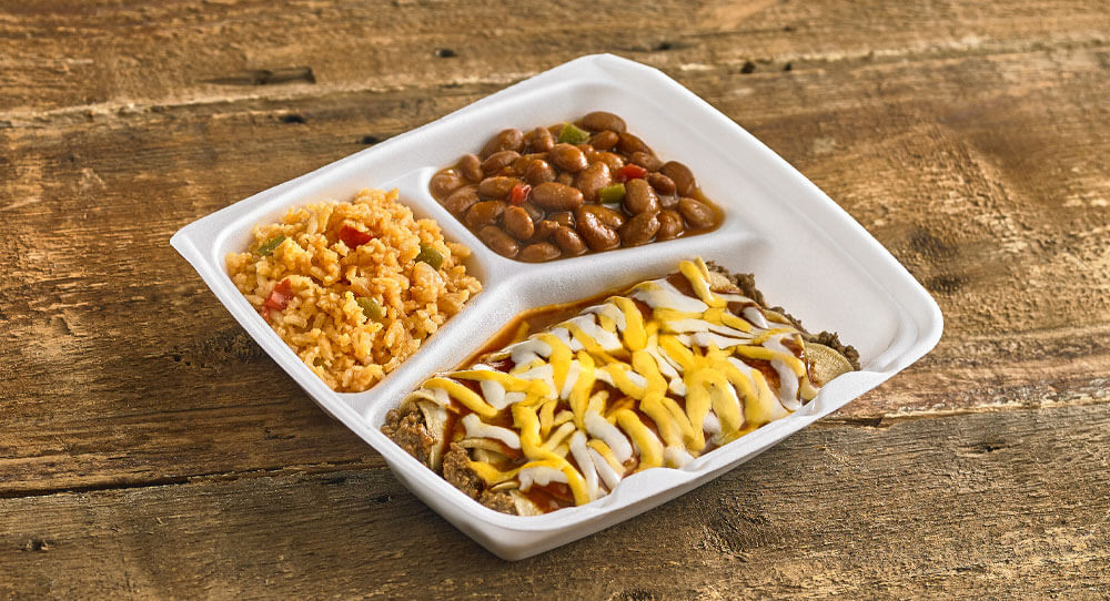 Enchilada Plate with Beans and Rice