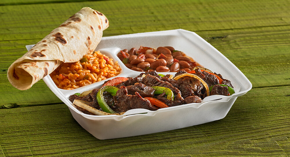 Beef Fajita Plate with Beans and Rice